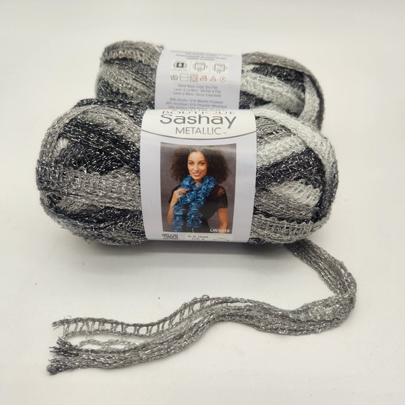 Red Heart Other - Red Heart Boutique Sashay Metallic Yarn Diamonds Lot 249 2 Balls Silver Grey NEW